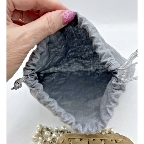 Carolee Mini Handbag Gold Satin Beaded Handle Evening Clutch Kiss Lock Purse - Picture 14 of 16